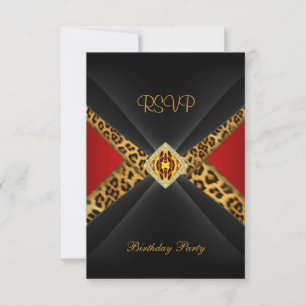 Invitación Cumpleaños Rojo Dorado Negro Jewel Leop