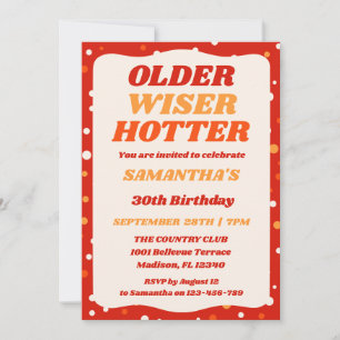 Invitación Cumpleaños Rojo Retro Más Sabia y Ardiente
