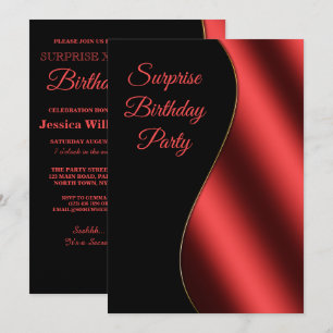 Invitación Cumpleaños rojo y negro romántico de la sorpresa