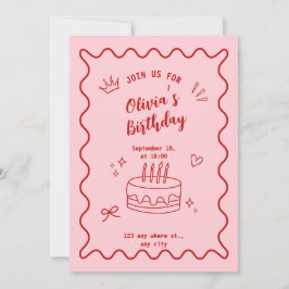 Invitación Cumpleaños rojo y rosa