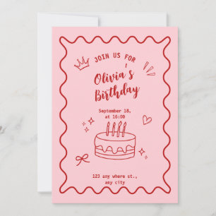 Invitación Cumpleaños rojo y rosa