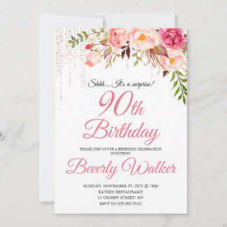 Invitación Cumpleaños Rosa 90.ª Sorpresa Floral