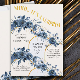 Invitación Cumpleaños Rosa Azul Arco Dorado Sorpresa