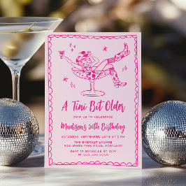 Invitación Cumpleaños Rosa Caliente Un Poco Más Vieja con Fan