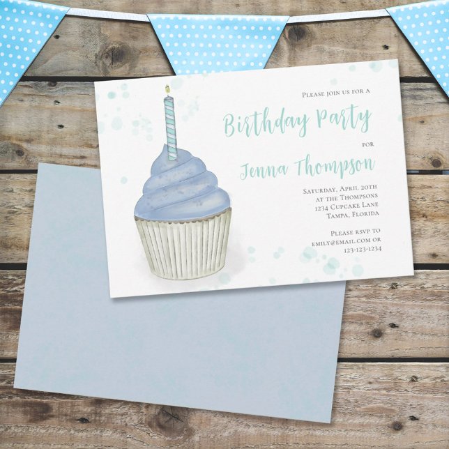 Invitación Cumpleaños Rosa Caprichoso Cute Cupcake Simple  (Subido por el creador)