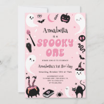 Cumpleaños rosa con foto de Halloween espeluznante
