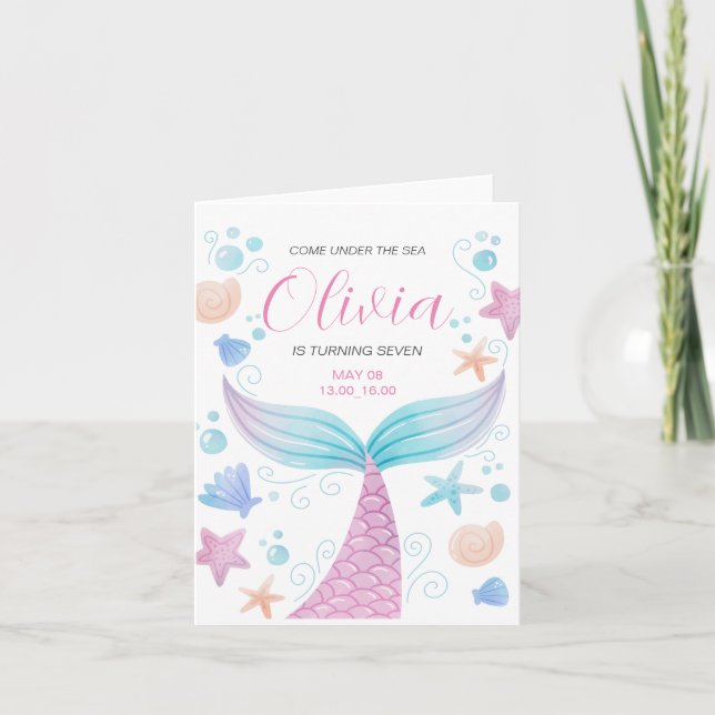 Invitación Cumpleaños rosa de la Sirenita bajo el mar (Anverso)