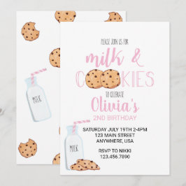 Invitación Cumpleaños Rosa de Leche y Galletas para Niña