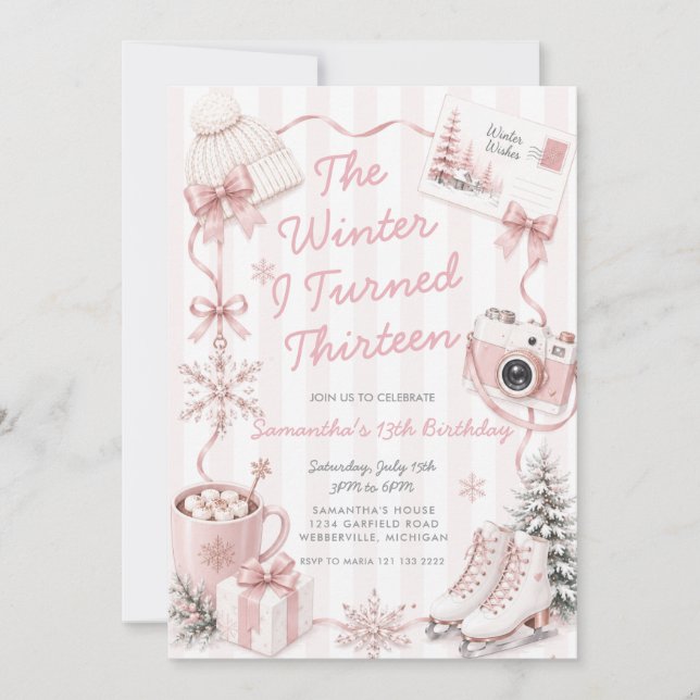 Invitación Cumpleaños Rosa El Invierno Que Cumplí Trece  (Anverso)