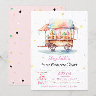 Invitación Cumpleaños Rosa Estrellas Helados Mágicos