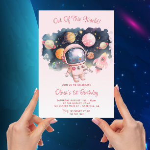 Invitación Cumpleaños Rosa Fuera de este Mundo 1er