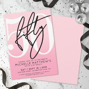 Invitación Cumpleaños Rosa Moderno 50