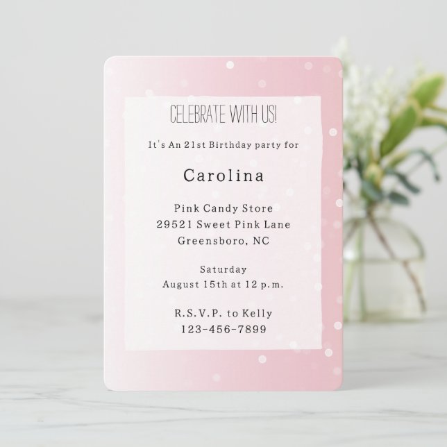 Invitación Cumpleaños Rosa Niña con Lunares Blancos (Anverso de pie)