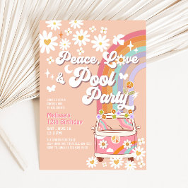 Invitación Cumpleaños Rosa Paz Amor Fiesta de Piscina Groovy 