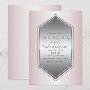 Invitación Cumpleaños Rosa Perla Rubor Plateado Fiesta de Cum