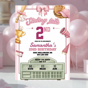 Invitación Cumpleaños Rosa Púrpura de Béisbol para Cualquier