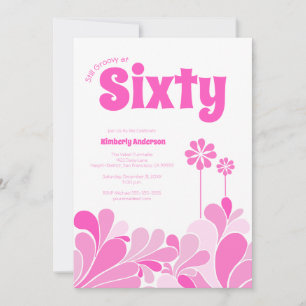 Invitación Cumpleaños Rosa Retro Mediados de Siglo Sesenta