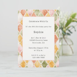 Invitación Cumpleaños Rosa Rubor Amarillo Verde Naranja Meloc