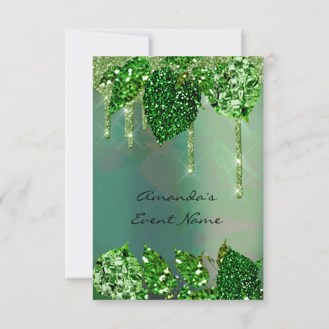 Invitación Cumpleaños Rosa Rústica Bosque Verde Gotea Hojas (Reverso)