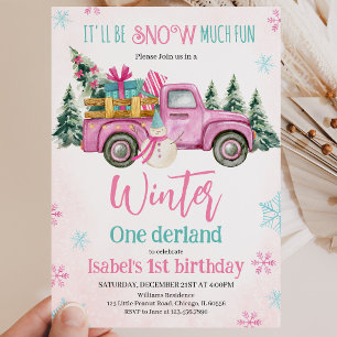 Invitación Cumpleaños Rosa Será Mucho Diversión en la Nieve