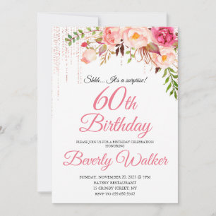 Invitación Cumpleaños Rosado 60.ª Sorpresa Floral