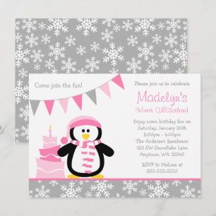 Invitación Cumpleaños rosado de Onederland del invierno de