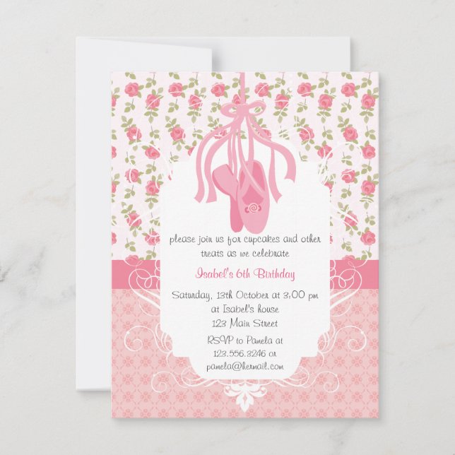 Invitación Cumpleaños rosado floral femenino caprichoso de la (Anverso)