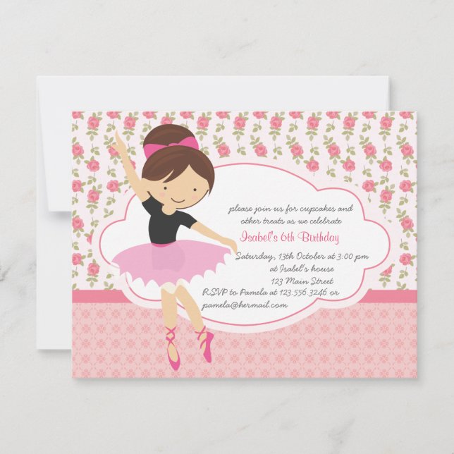 Invitación Cumpleaños rosado floral femenino caprichoso de la (Anverso)