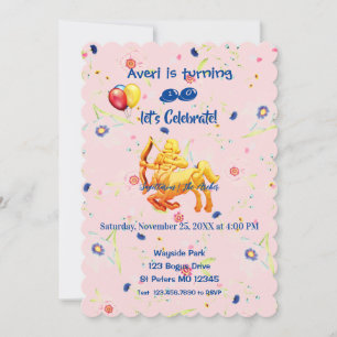 Invitación Cumpleaños Rosado Sagittarius