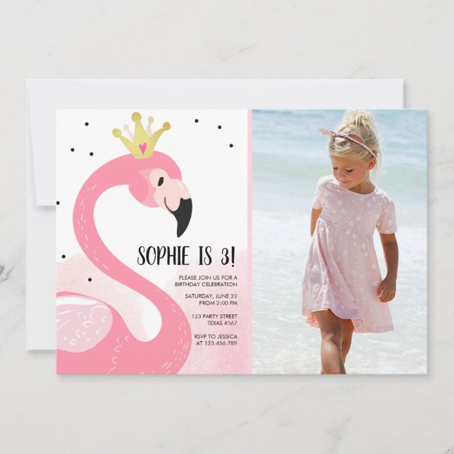 Invitación Cumpleaños rosado tropical del chica del oro del (Anverso)