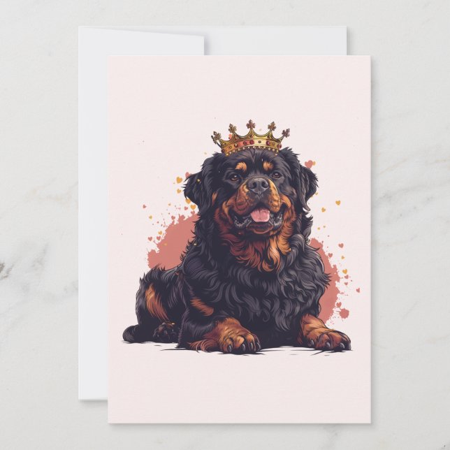 Invitación Cumpleaños Royal Rottweiler Dog Queen Crown (Anverso)