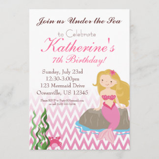 Invitación Cumpleaños rubio rosado elegante de las sirenas de