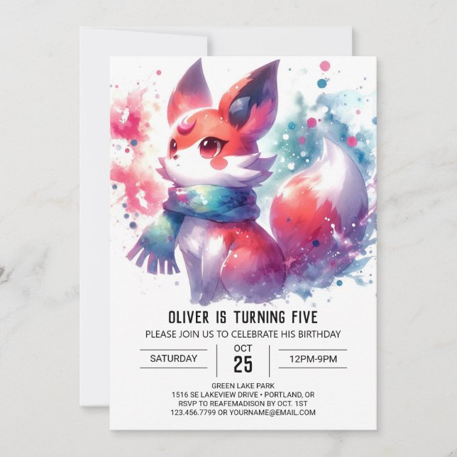 Invitación Cumpleaños Rustic Fox para Niños (Anverso)