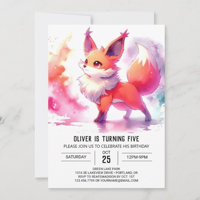 Invitación Cumpleaños Rustic Fox para Niños (Anverso)