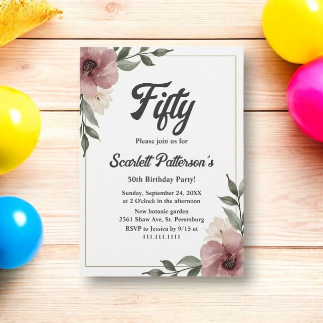 Invitación Cumpleaños rústico acuarela floral verano 50 (Subido por el creador)