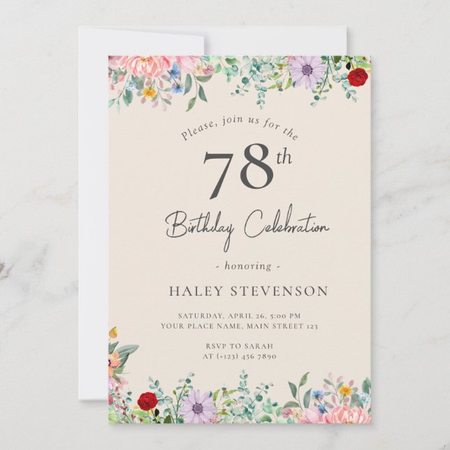 Invitación Cumpleaños rústico boho de flores silvestres simpl (Anverso)