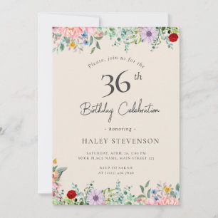 Invitación Cumpleaños Rústico Boho Flores Silvestres 36 Simpl