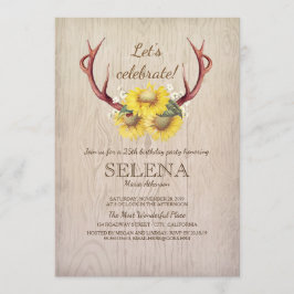 Invitación Cumpleaños Rústico de Cuerna de Venado y Girasoles