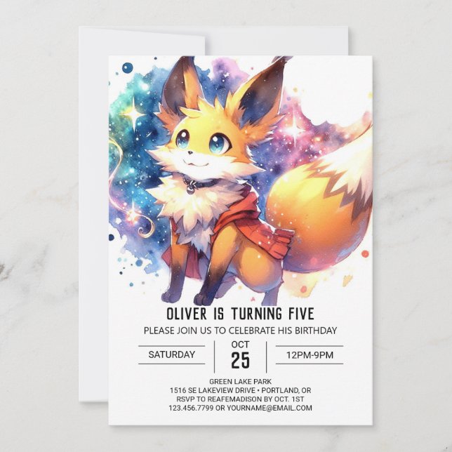 Invitación Cumpleaños Rústico de Fox (Anverso)