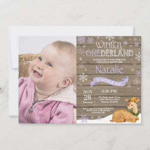 Invitación Cumpleaños Rústico de Invierno Onederland Ciervo