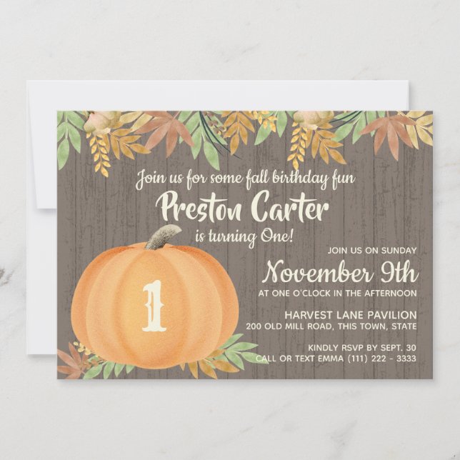 Invitación Cumpleaños Rústico de la Calabaza Pequeña (Anverso)