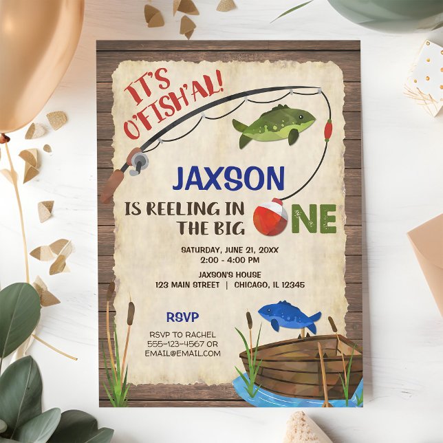 Invitación Cumpleaños rústico de pesca niño 1 año (Subido por el creador)