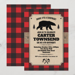 Invitación Cumpleaños rústico del panel de Kraft del oso de
