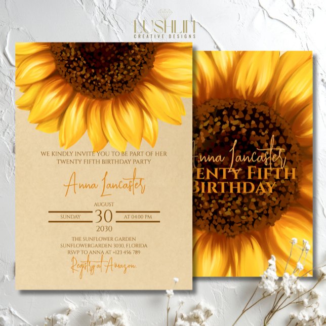 Invitación Cumpleaños Rústico Elegante de Girasoles (Subido por el creador)