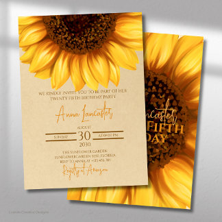 Invitación Cumpleaños Rústico Elegante de Girasoles