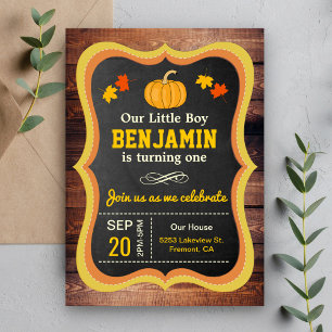 Invitación Cumpleaños rústico lindo de calabacita 1er año
