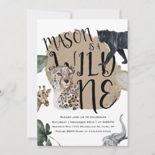 Invitación Cumpleaños Safari Acuarela Animal Salvaje Uno