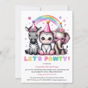 Invitación Cumpleaños Safari Brillante Cebra, Elefante Adorab