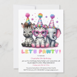 Invitación Cumpleaños Safari Brillante Elefante lindo, cebra