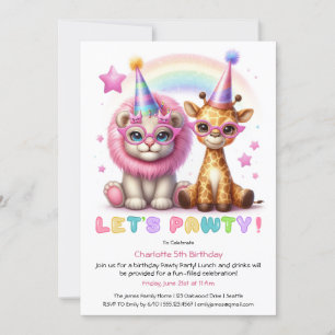 Invitación Cumpleaños Safari Brillante León y Jirafa Adorable